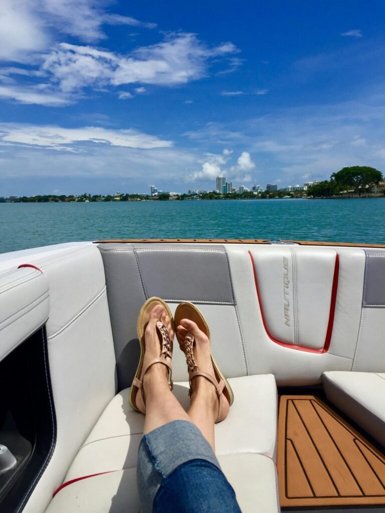 Feet of someone relaxing on a boat