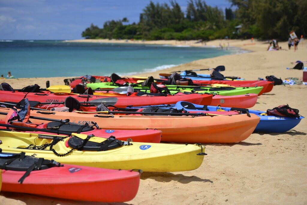 Kayaks on sand bank